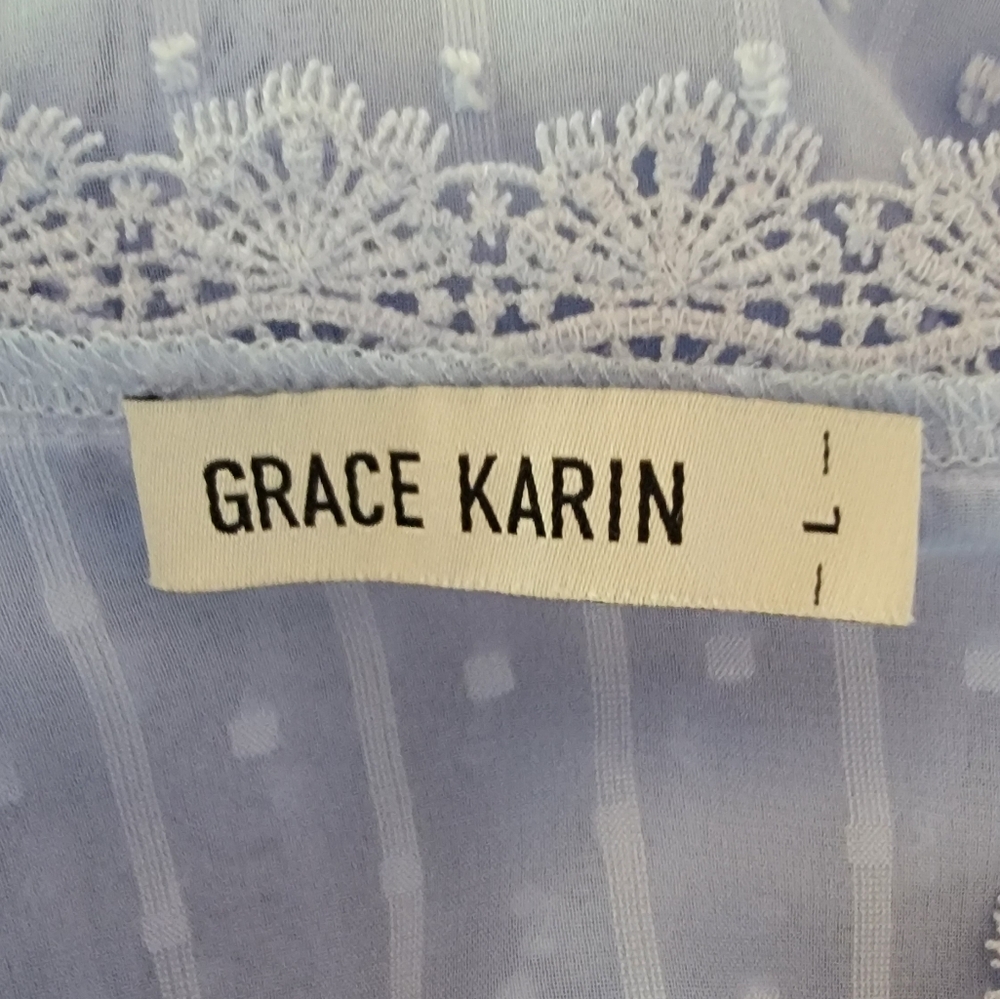 Grace Karin Baby Blue Longsleeve Thin Blouse Large - Picture 7 of 12